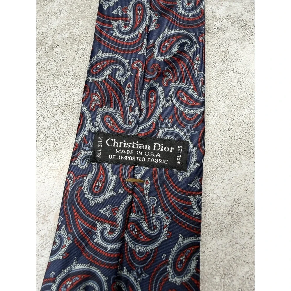 Christian Dior Tie Mens One Size Blue Paisley 100% Silk Jacquard‎ Designer